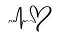 Hand drawn Heart love sign with cardiogram. Romantic calligraphy vector of valentine day. Concepn icon symbol for greeting card, Royalty Free Stock Photo