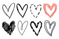 Hand drawn heart set. Rough marker hearts isolated on white background. Vector elements for graphic design. Royalty Free Stock Photo
