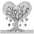 Hand drawn heart shape tree for coloring book for adult Royalty Free Stock Photo