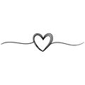 Hand drawn heart with thin line, divider shape, Tangled grungy round scribble Isolated on white background.Vector illustration Royalty Free Stock Photo