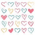 Hand drawn heart bundle. Brush painted heart shapes isolated on white background