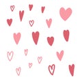 Hand drawn hearts, doodle red and pink love heart collection. Vector illustration for prints, wrapping paper, fabric Royalty Free Stock Photo