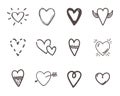 Hand drawn hearts. Outline scribble brush heart set. Doodle drawings love sketch. Vector cute pencil illustration Royalty Free Stock Photo