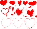 Hand drawn hearts set decoration valentine holiday line illustration romantic love red drawing sketch Royalty Free Stock Photo