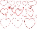 Hand drawn hearts set decoration valentine holiday line illustration romantic love red drawing sketch Royalty Free Stock Photo