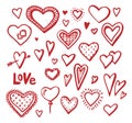 Hand drawn hearts set of design elements. Vector illustration. Valentine hearts