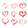 Hand drawn hearts. Set of vector grunge hearts icons. Design elements for Valentine`s day. Royalty Free Stock Photo