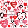 Hand drawn hearts. Valentines day template