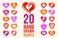 Hand drawn hearts vector logos or icons set, brush stroke painted hearts symbols collection. Royalty Free Stock Photo