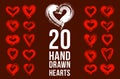 Hand drawn hearts vector logos or icons set, brush stroke painted hearts symbols collection. Royalty Free Stock Photo