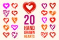 Hand drawn hearts vector logos or icons set, sketch doodle graphic design elements. Royalty Free Stock Photo