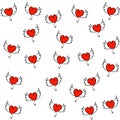 Hand drawn hearts with wings seamless pattern