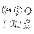 Hand drawn Help and Support Related Vector Line Icons. Contains such Icons as Phone Assistant, Online Help, doodle style Royalty Free Stock Photo