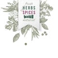 Herbs and spices composition with paper emblem