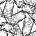 Hand drawn highball glass seamless pattern on white background