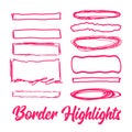 Hand drawn highlighter elements. Vector borders Royalty Free Stock Photo