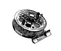 Hand drawn highly detailed fishing reel vector icon illustration on white background Royalty Free Stock Photo