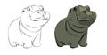 Hand drawn hippopotamus baby vector illustration