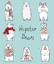 Hand drawn hipster big and small bears set