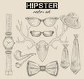 Hand drawn hipster style accessory set