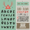 Hand drawn hipster typeface and set of design elements. Vintage font and alphabet vector, writing design typeface. Royalty Free Stock Photo