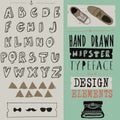 Hand drawn hipster typeface and set of design elements. Vintage font and alphabet vector, writing design typeface.