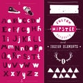 Hand drawn hipster typeface and set of design elements. Vintage font and alphabet vector, writing design typeface. Royalty Free Stock Photo