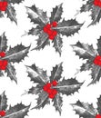 Holly berry Christmas seamless pattern