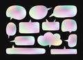 Hand drawn hologram speech bubbles. Blank Chat holographic box. Empty speak balloon, chatting or message textbox set. Multicolored