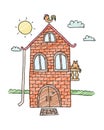 Hand drawn home. Villa vector. House for kids Cartoon village.