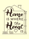 Hand drawn Home is where your Heart is typography lettering poster on textured wooden background. Text and decor around