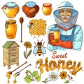 Hand Drawn Honey Icon Set Royalty Free Stock Photo