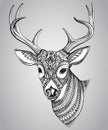 Hand drawn horned deer with high details ornament