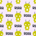 Hand drawn horned monsters seamless pattern. Perfect for T-shirt, textile and prints. Cartoon style vector illustration Royalty Free Stock Photo