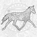 hand drawn horse doodle animal paisley adult stress release coloring page zentangle