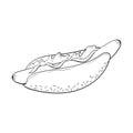 Hand drawn hotdog illustration. Doodle art. Royalty Free Stock Photo