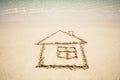 Hand Drawn House On The Beach Royalty Free Stock Photo