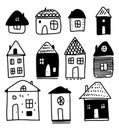 Hand drawn house vector set. Hand drawn vector doodle illustration. Royalty Free Stock Photo