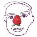 Hand drawn human face with Strawberry photo for the nose