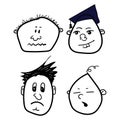 Hand drawn human faces doodle set. Collection of drawing sketches of young, men, women ,boys girls facial expressions.