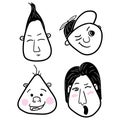 Hand drawn human faces doodle set. Collection of drawing sketches of young, old men, women ,boys girls facial expressions.