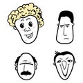 Hand drawn human faces doodle set. Collection of drawing sketches of young, old men, women ,boys girls facial expressions.