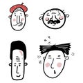 Hand drawn human faces doodle set. Collection of pen ink pencil drawing sketches of young old men women boys girls facial expressi