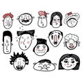 Hand drawn human faces doodle set. Collection of pen ink pencil drawing sketches of young old men women boys girls facial expressi Royalty Free Stock Photo