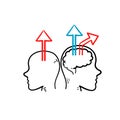 hand drawn Human head and arrow up symbol for next level improvement, training and mentoring, pursuit of happiness, self esteem