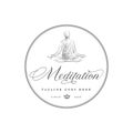 Hand drawn human meditation circle emblem and stamp logo design