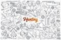 Hand drawn hunting shop set with lettering