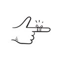 Hand drawn hurted finger with bandage icon, hurt injured finger illustration in doodle style Royalty Free Stock Photo