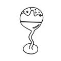 Ice cream ball in a bowl. Black and white vector doodle. Hand drawn simple isolated