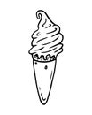 Hand drawn ice cream cone, doodle sundae in waffle. Sketch style vector illustration for cafe menu, card, birthday Royalty Free Stock Photo